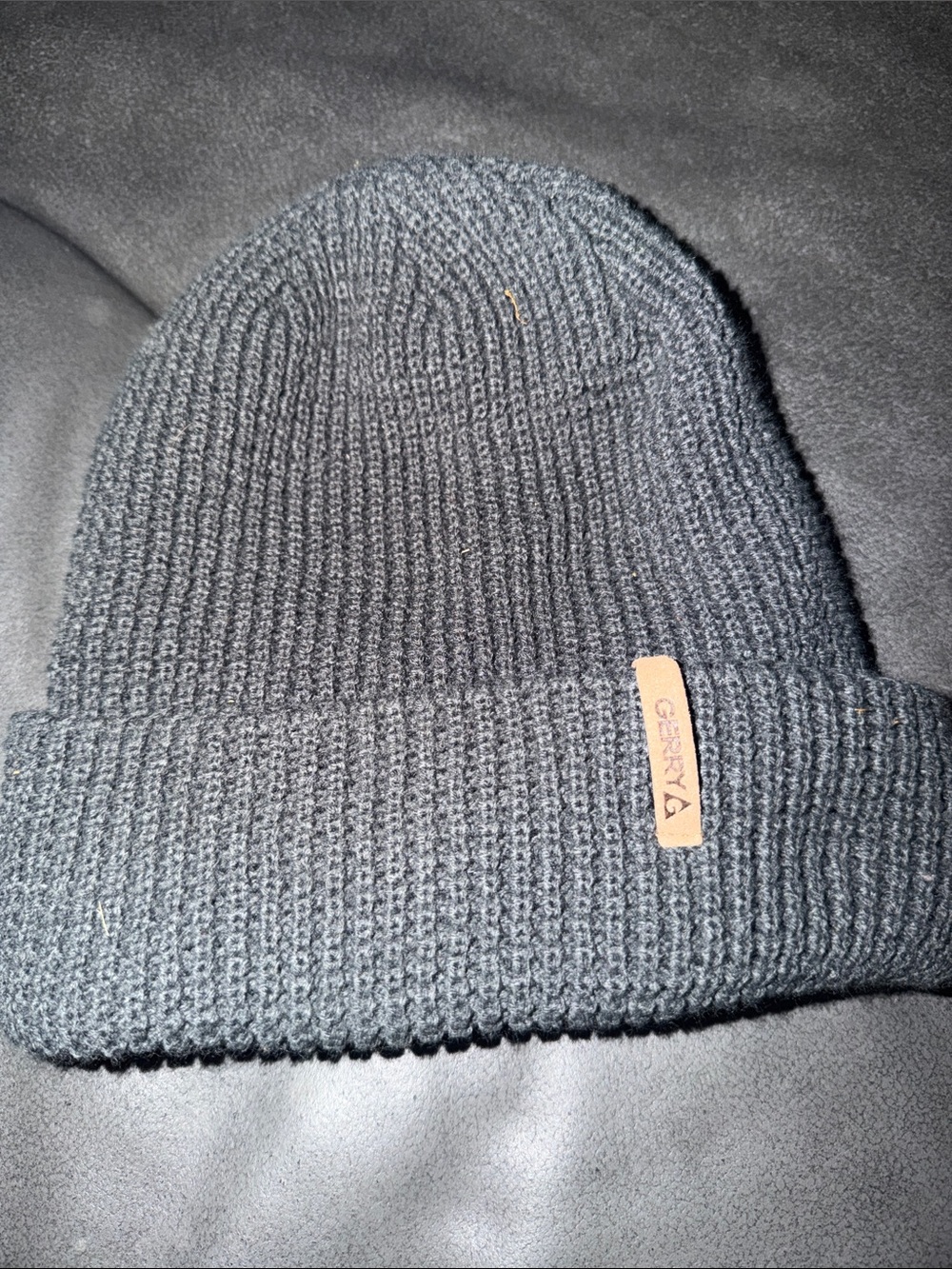 Gerry Weber Dark Gray Ribbed Knit Beanie with Leather Logo Tab